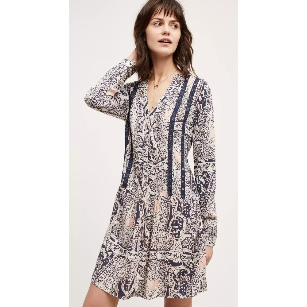 Anthropologie Tiny Women's Caviana Paisley Long Sleeve Drop Waist Dress M READ